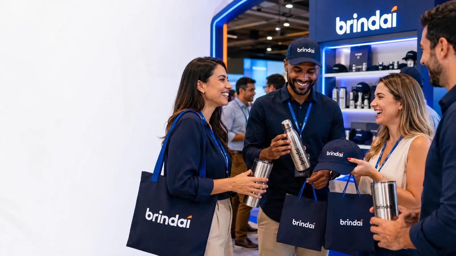Equipe Brindaí em evento com brindes personalizados