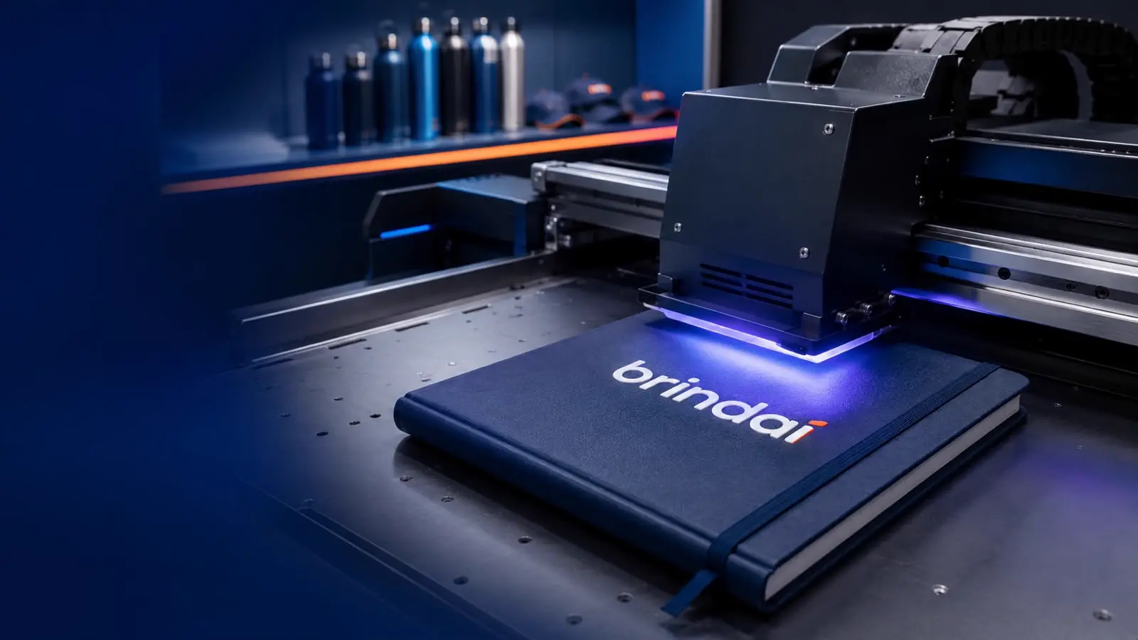 Impressão UV personalizando caderno Brindaí