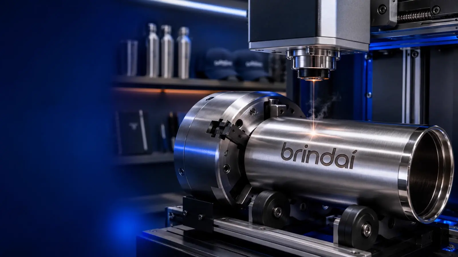 Gravação a laser da marca Brindaí em peça metálica